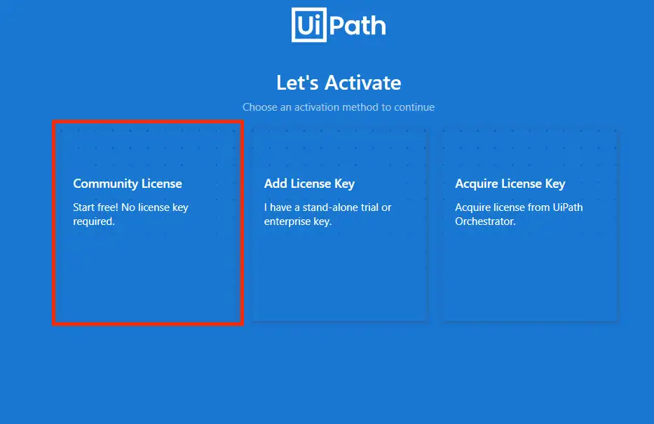 UiPath Community Edition License Selection