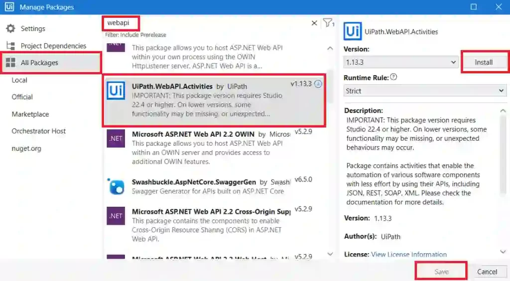 Install WebAPI Package RPA Tutorials