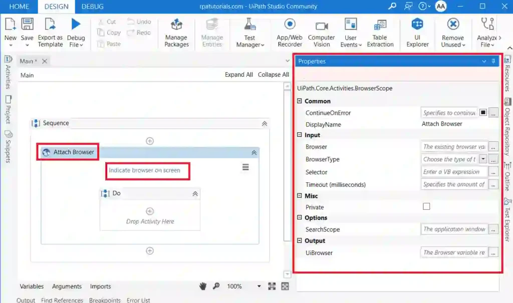 UiPath Attach Browser Activity