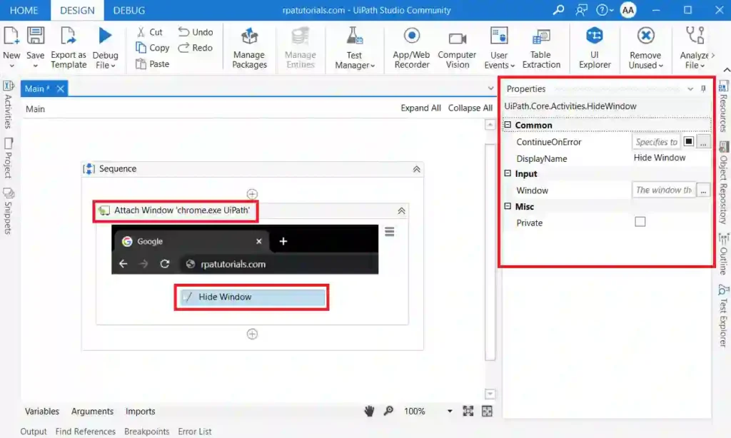 UiPath Hide Window Activity