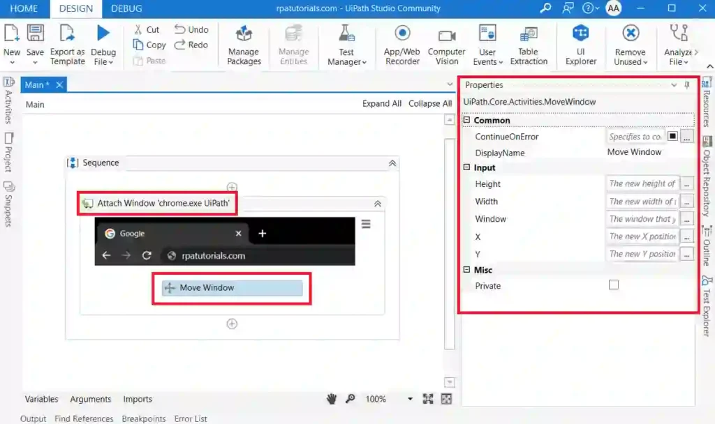 UiPath Move Window Activity