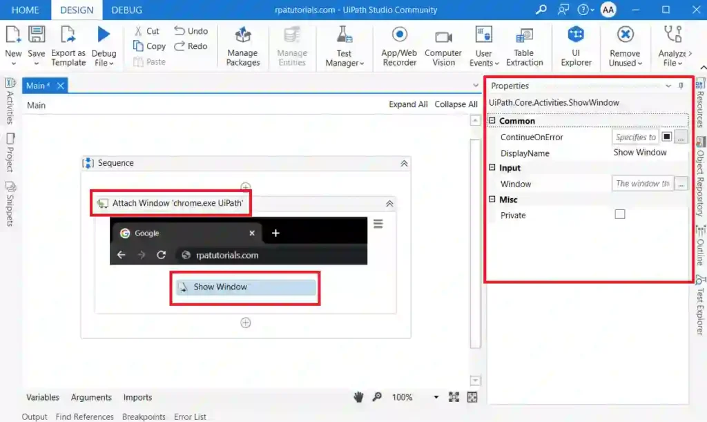 UiPath Show Window Activity