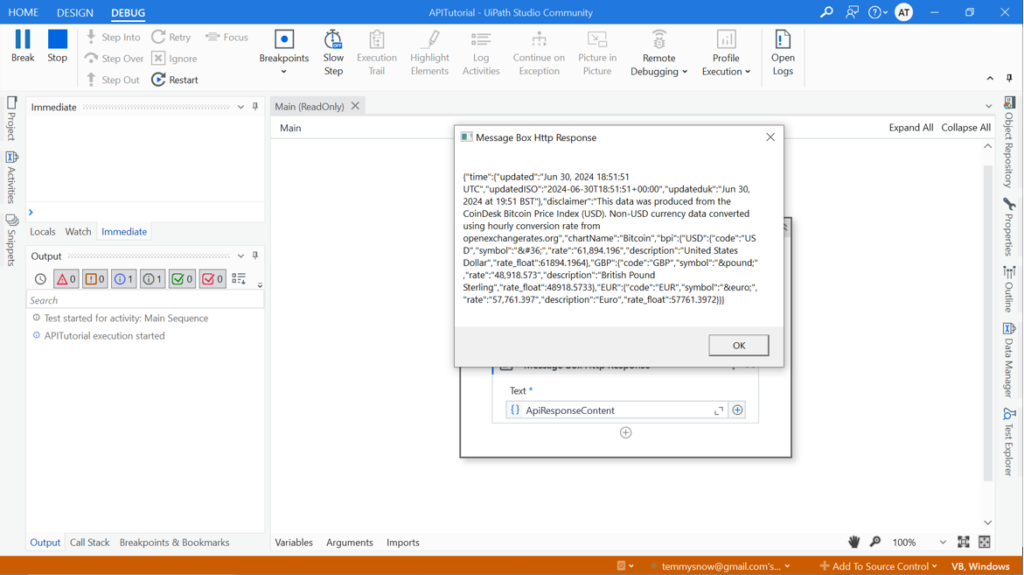 RPA Tutorial Example of JSON response data.