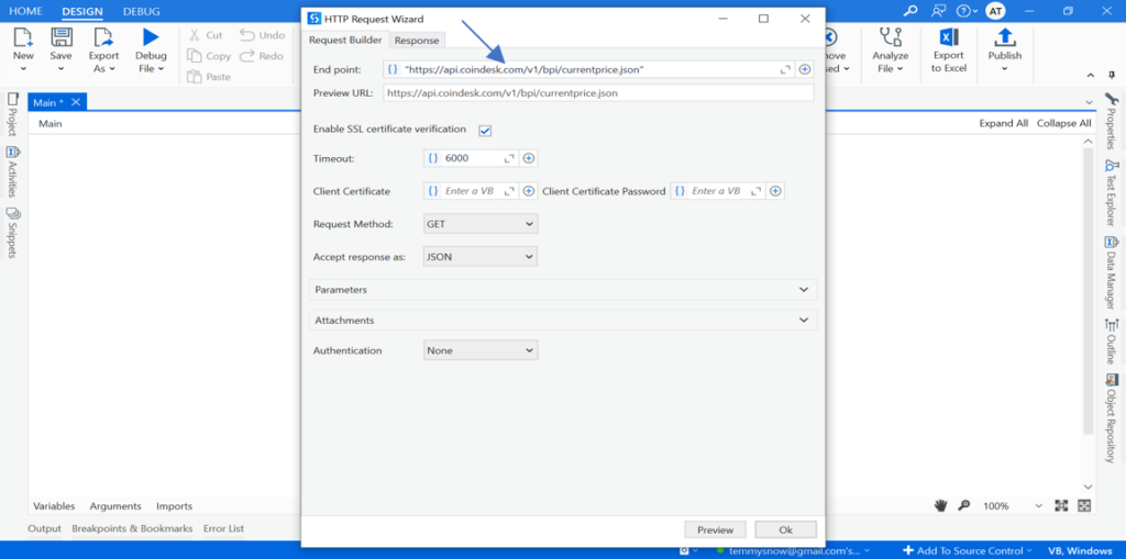 RPA Tutorial configured GET request in UiPath.