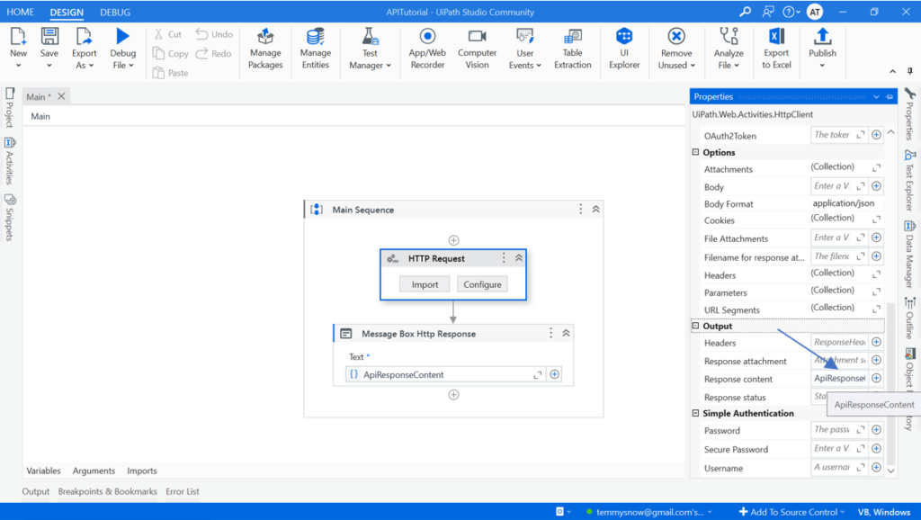 RPA Tutorial configured GET request in UiPath.